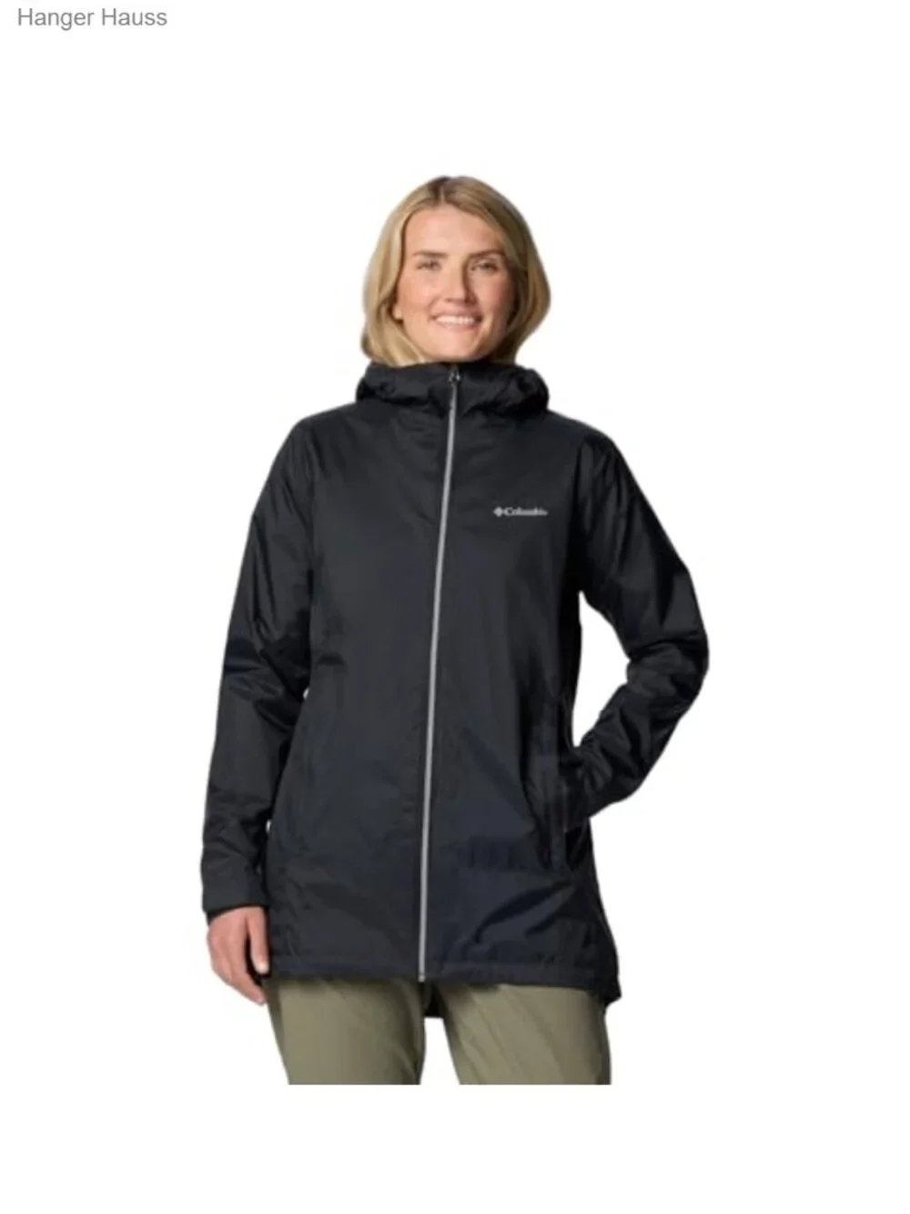 Women's Lined Long Rain Jacket with Adjustable Hood